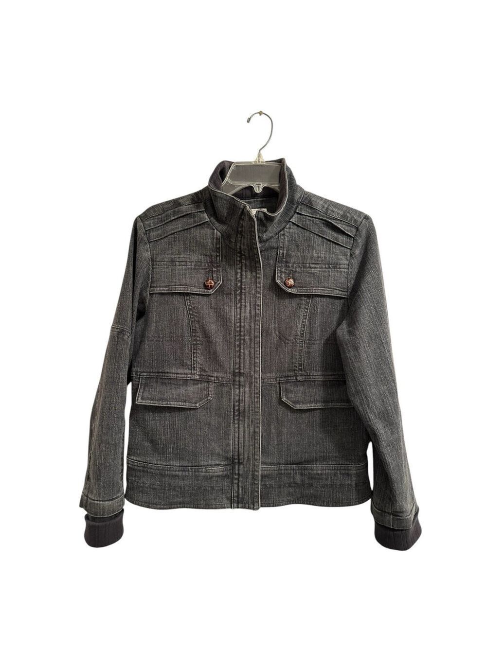FDJ French Dressing Denim Zip Jacket Womens Medium Charcoal Black High Neck